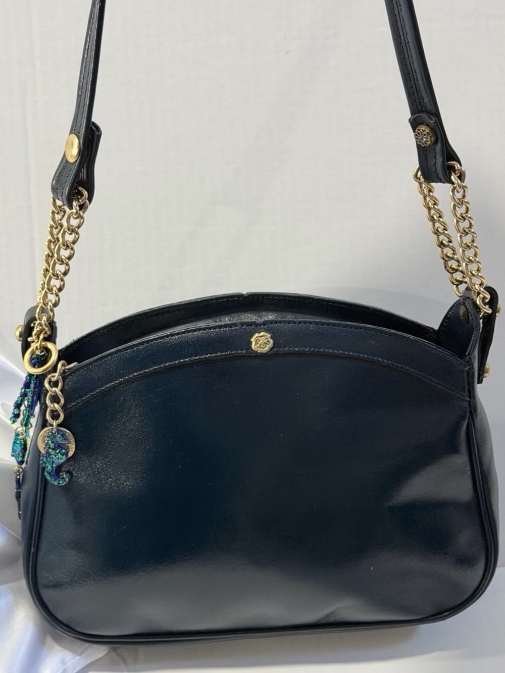 Navy Blue Vintage 1970’s Leather John Romain beautiful Shoulder Bag